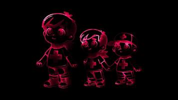 Glowing looping world world ocean Day Red Cross principles . neon frame effect, black background. video