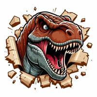 hand drawn t-rex roars out from torn paper illlustration vector