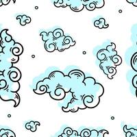 seamless pattern of cloud shapes with black lines and light blue colors. seamless minimalist cloud pattern. cloud-shaped batik pattern vector