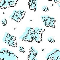 2 seamless pattern of cloud shapes with black lines and light blue colors. seamless minimalist cloud pattern. cloud-shaped batik pattern vector