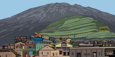 Landscape magelang nepal van java illustration. Building and mountain in the background. vector