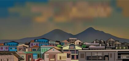 Building architecture landscape with mountain in illustration style for background design. vector