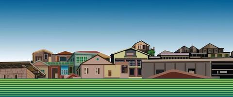 Building and blue sky illustration. Architecture object in flat design for background design. vector