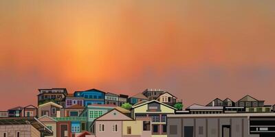 Sunset over the building illustration. Architecture building landscape for background design. vector