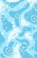 blue background with illustrations of clear ice blocks and bubbles vector