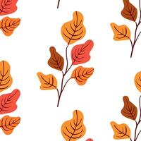 Seamless pattern. Simple Plant. Simple orange ocher leaves on a branch. White background. Ornament in Scandinavian style. Hand drown. illustration vector