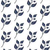 Seamless pattern. Simple Plant. Simple dark foliage on a white background. Ornament in Scandinavian style. Hand drown. Flat vector