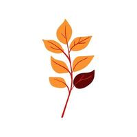 Folk plant. Simple yellow and terracotta leaves on a branch. Cartoon autumn botany. Minimalist style. Flat isolated vector
