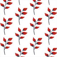 Seamless pattern red branch. Simple Plant. Leaves on a white background. Ornament in Scandinavian style. Hand drown. Flat vector