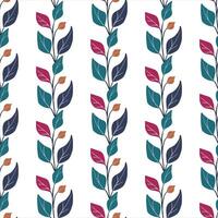 Seamless pattern. Simple Plant. Simple dark turquoise leaves on a branch. White background. Ornament in Scandinavian style. Hand drown. illustration vector