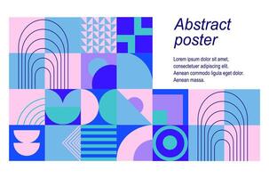 Abstract neo geo style poster with blue and pink background vector