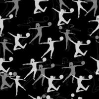 seamless pattern of black and white images of a group of girls playing sports. vector