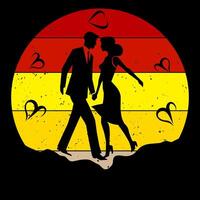 Retro vintage summer image of a man and woman walking together at sunset vector