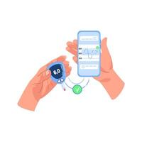 World Diabetes Day. Glucose monitoring, the glucometer sends data to an application on the phone. Treatment of hyperglycemia or hypoglycemia, insulin therapy. Diseases of the endocrinological system. vector
