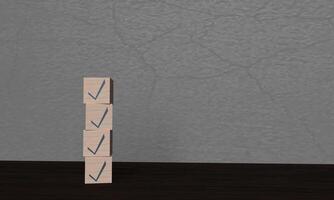 Cube block wooden square mark choice tick checkmark checklist correct accept sign copy space approve icon accept button positive agree confirm yes ok box answer survey collection test list element ok photo