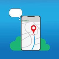Map app on cellular phone. smart phone with GPS display. vector