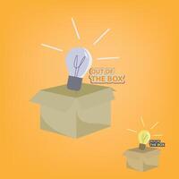 out of the box design concept. bulb appear from the carton box vector