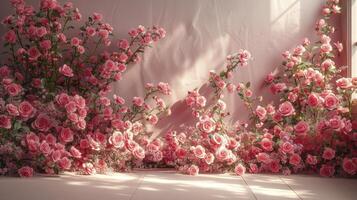 room with a bunch of flowers on the wall photo