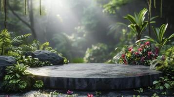 Stone pedestal in the garden photo