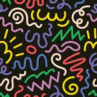 Abstract drawing doodle seamless pattern. Creative squiggle color lines. Trendy colorful background vector