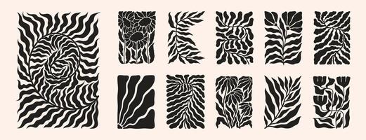 Retro-inspired 70s poster with a groovy pattern of floral and leaf shapes. Matisse-style doodles blend with modern and organic elements in this vibrant design vector