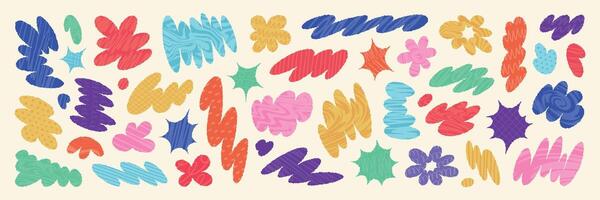Abstract rough squiggle shapes set. Creative color doodles with hand drawn textures. Trendy colorful forms isolated on white background vector