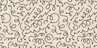 Seamless pattern of hand drawn thin line arrows. Curvy and wavy simple elements. signs and symbols vector
