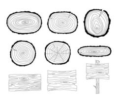 Wooden panel with texture on tree set. monochrome illustration isolated on white. vector