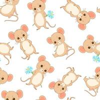 Seamless hand drawn pattern with stylized cute sitting mouse character. cartoon endless pattern for textiles or fabric for newborns. vector