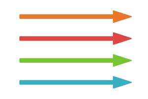 Straight long multicolored arrows pointing right. Arrow shape element vector