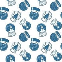 Seamless monochrome pattern with winter glass snowglobe. glyph illustrations isolated on white. vector