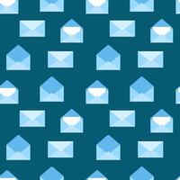 Seamless watercolor pattern with open and closed envelopes on dark blue background vector