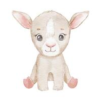 Cute cartoon goat isolated on white background. Watercolor farm animal vector
