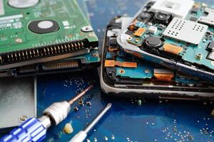 Repairing and upgrade circuit mainboard of notebook, electronic, computer hardware and technology. photo