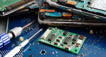 Repairing and upgrade circuit mainboard of notebook, electronic, computer hardware and technology. photo