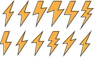 simple lightning bolt icon set creative illustration electric thunder and bolt flash icon set black and orange silhouette lightning bolt flash symbols a line of lightning bolts vector