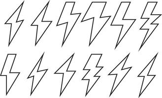 simple lightning bolt icon set creative illustration electric thunder and bolt flash icon set black stock silhouette lightning bolt flash symbols a line of lightning bolts vector
