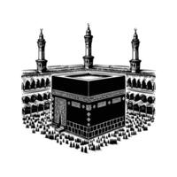 hand drawn Illustration of Kaaba. engraving black and white Kaaba illustration isolated on white background, famous landmarks drawing vector