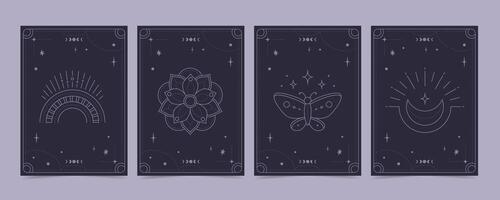 Tarot cards set - esoteric mystical deck with spiritual symbols. design template, boho style vector