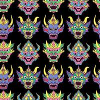 Different demon masks in Asian style seamless pattern. vector