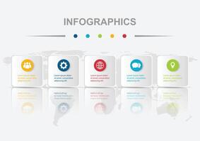 Infographic design template 5 circle on rounded regtangles vector