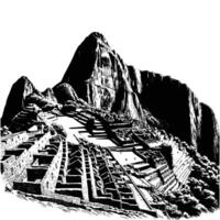 hand drawn Illustration of Machu Picchu. engraving black and white Machu Picchu illustration isolated on white background, famous landmarks drawing vector