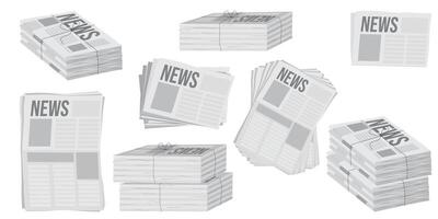 Pile of newspapers on white background. Stack of newspapers. Paper waste vector