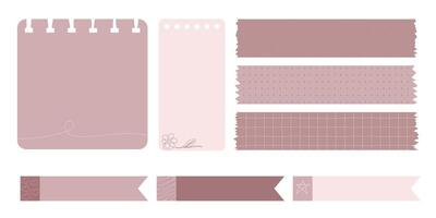 Collection of Cute Blank paper notes for to-do list, Daily and Weekly Planner. Scrapbook Stickers, different pieces of washi tape and bookmarks for scheduler or organizer vector