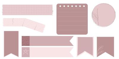 Collection of Cute Blank paper notes for to-do list, Daily and Weekly Planner. Scrapbook Stickers, different pieces of washi tape and bookmarks for scheduler or organizer vector