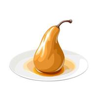 Illustration of poached pears on a plate, isolated on white background. vector