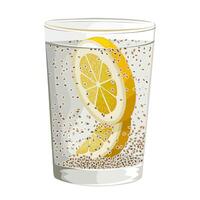 Illustration of chia seed water with lemon slices, in a glass, isolated on white background. vector