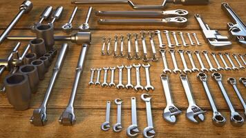 The garage tool on wood table for workshop or fix content 3d rendering. photo