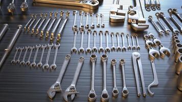 The garage tool on steel table for workshop or fix content 3d rendering. photo