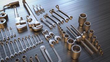 The garage tool on steel table for workshop or fix content 3d rendering. photo